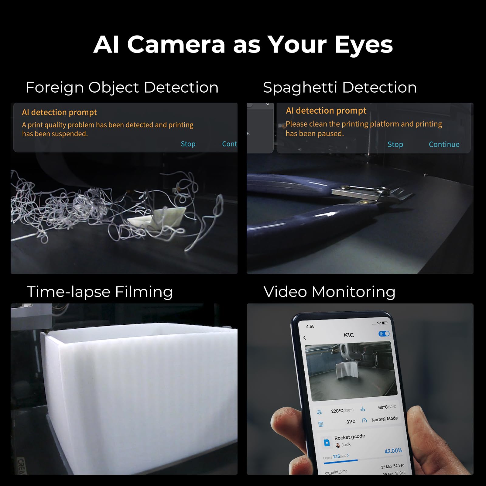 [2024 New] Creality K1C 3D Printer Up To 600Mm/S Fast Speed, Reliable Carbon Fiber Printing, Anti-Vibration Design, Auto Calibra