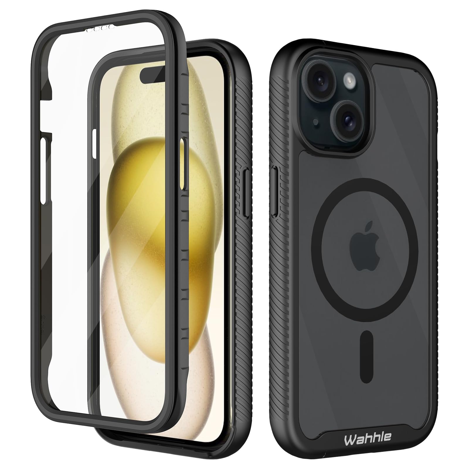 Wahhle Compatible With Iphone 15 Plus Case, Magnetic Wireless Charging Built In Screen Protector Full Body Shockproof Slim Fit B