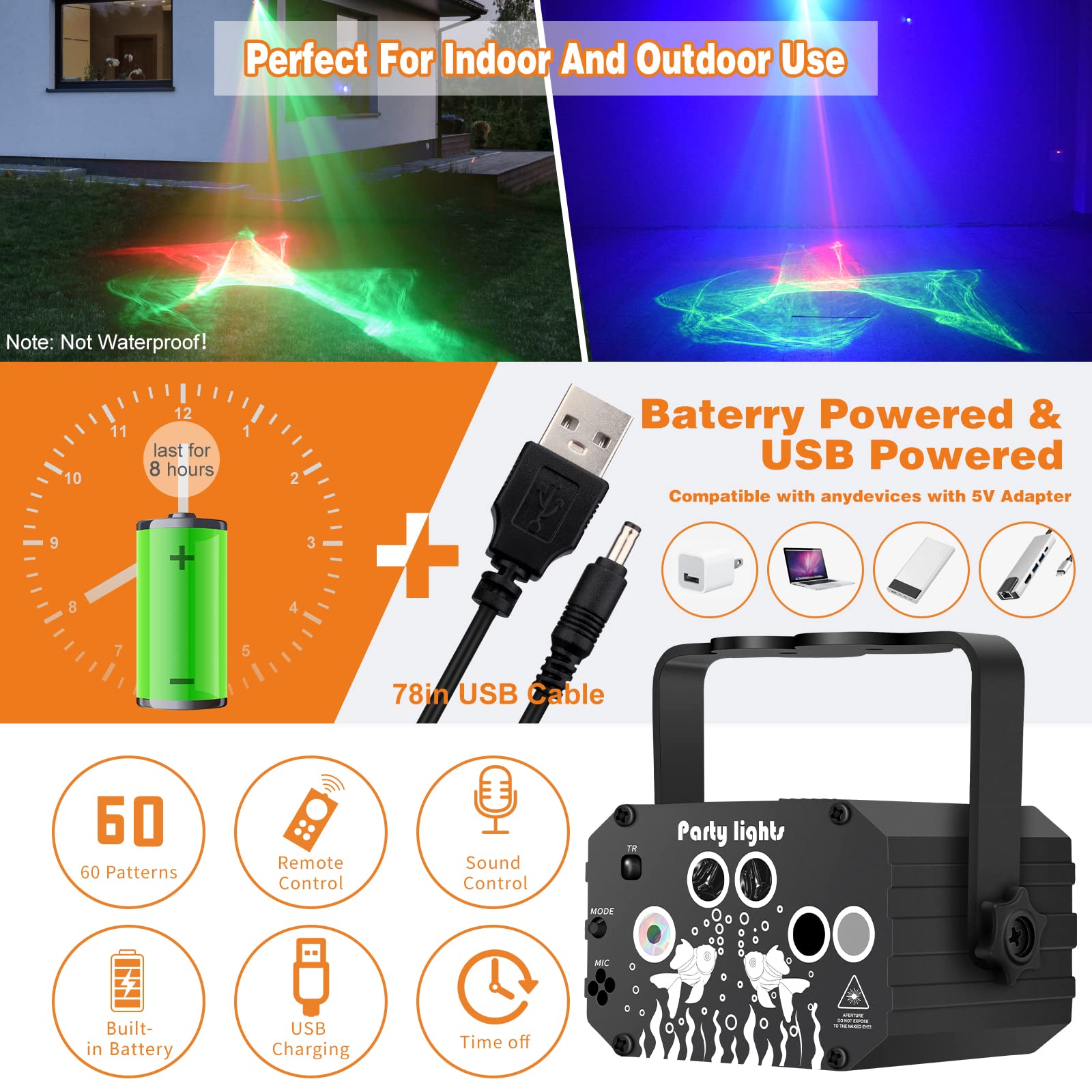 Enjoyedled Dj Disco Party Lights Battery Powered - Northern Laser Light Effect Rgb Led Sound Activated Strobe Lighting With Remo