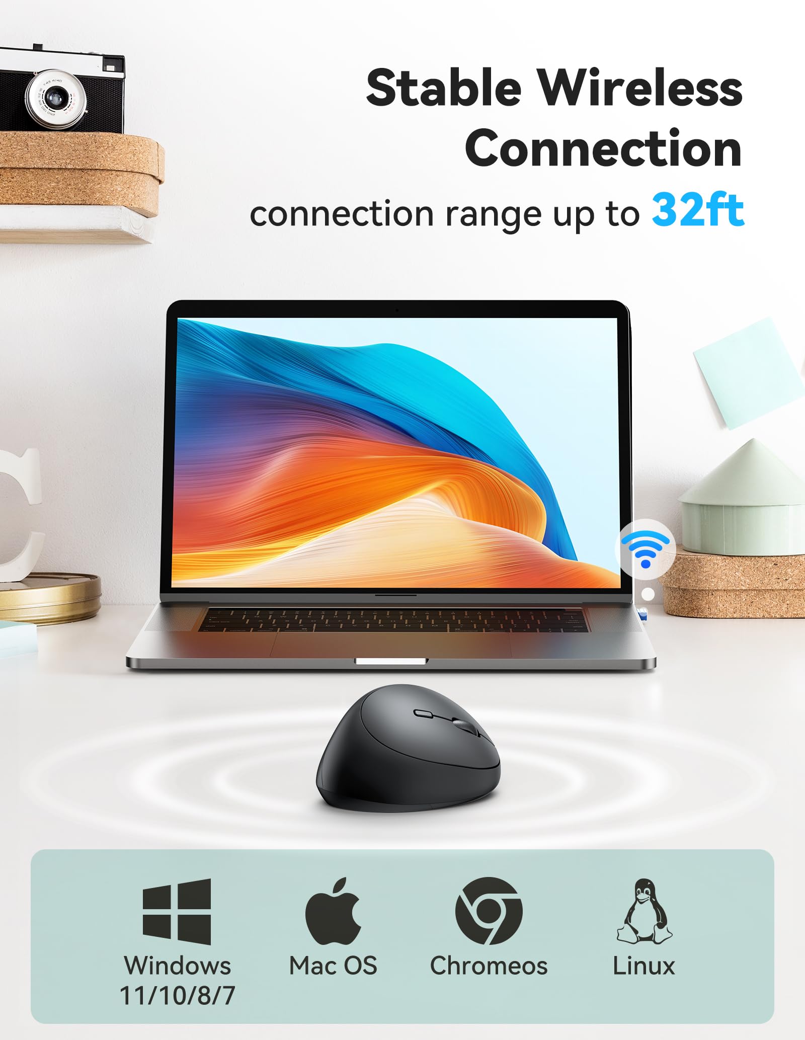 Tecknet Ergonomic Mouse, 4800 Dpi Wireless Vertical Mouse, 5 Adjustable Dpi Levels, 6 Buttons, 2.4G Silent Wireless Mouse For Laptop, Pc, Chromebook, Mac   Black