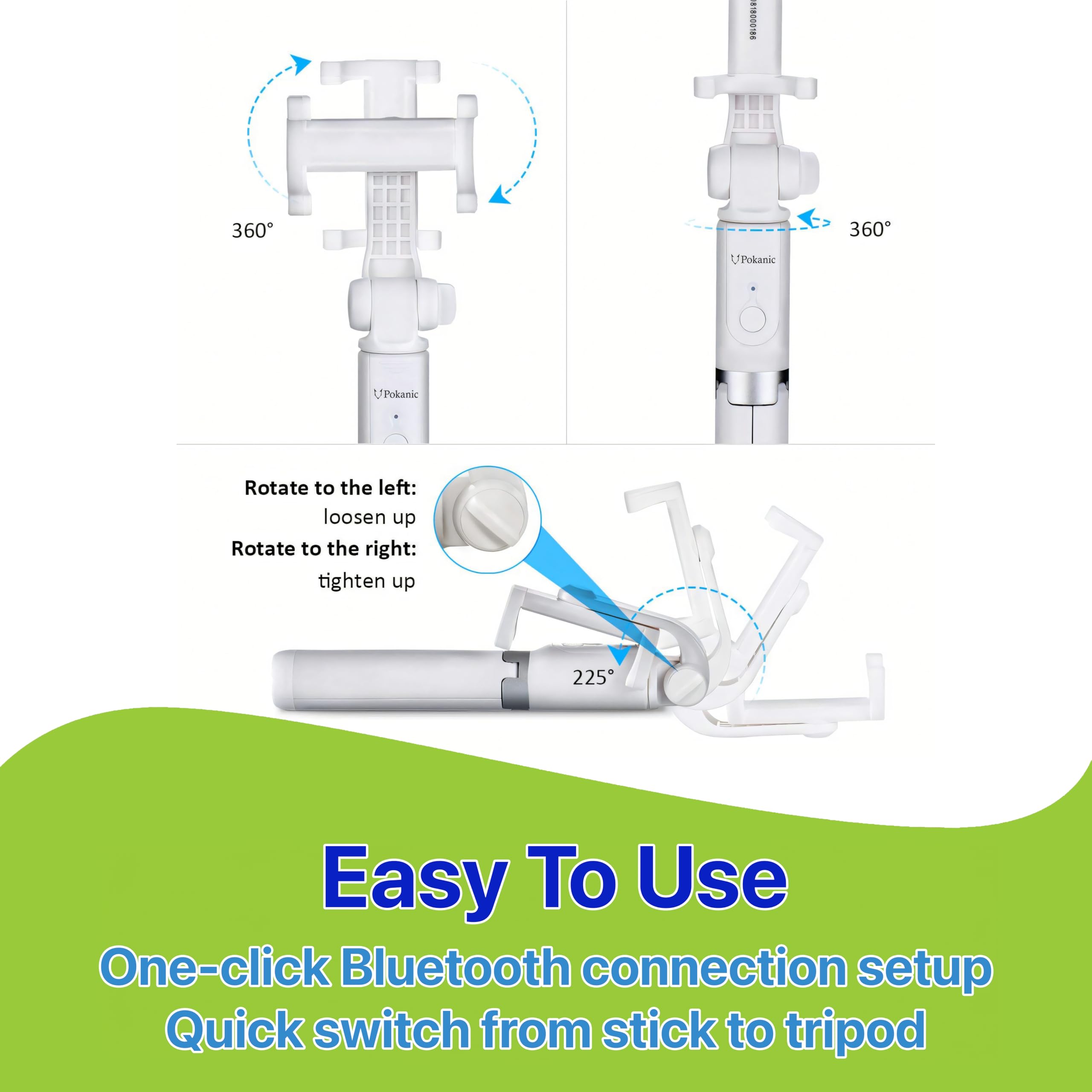 Pokanic Selfie Stick Tripod With Wireless Remote Controller Pouch Extendable Adjustable Stand Mount Light Weight V Log Compatibl