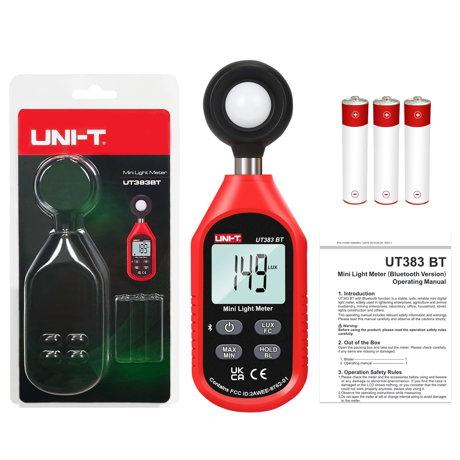 Uni T Light Meter Ut383Bt Lux Meter Lumens Digital Illuminance Meter 0~199900 Lux (0~18500 Fc) Foot Candles Luxmeter For Film Ph