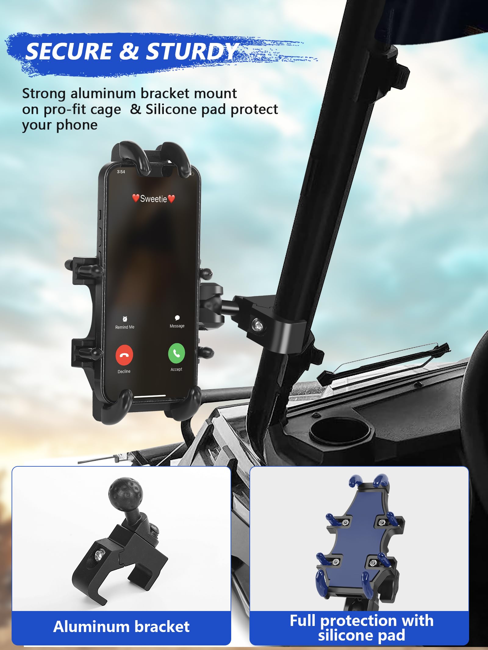 Zidiyoruo Polaris Ranger Phone Mount, Heavy Duty Utv Phone Holder Compatible With Polaris Ranger General Can Am Defender Maveric