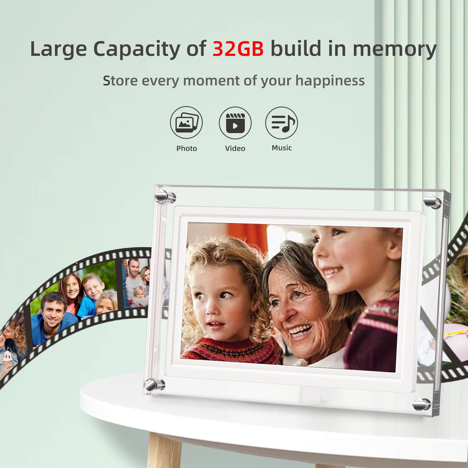 Digital Picture Frame Wifi, Frameo 5 Inch Acrylic Video Frame, Ips Lcd Touch Screen, Auto Rotation Photo/Video, Gifts For Mom&Da