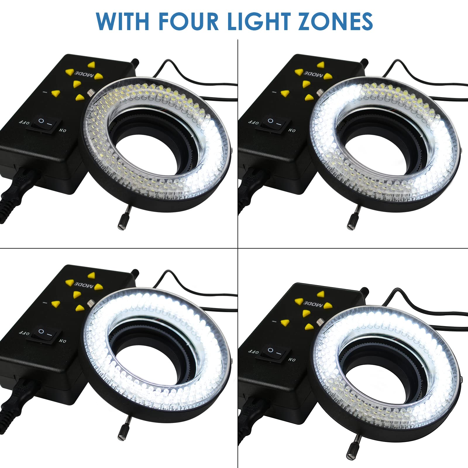 144 Led Ring Light For Microscope And Camera | 40 250Mm Working Distance | Adjustable Lighting With 4 Zone Control | 20000Lux Br