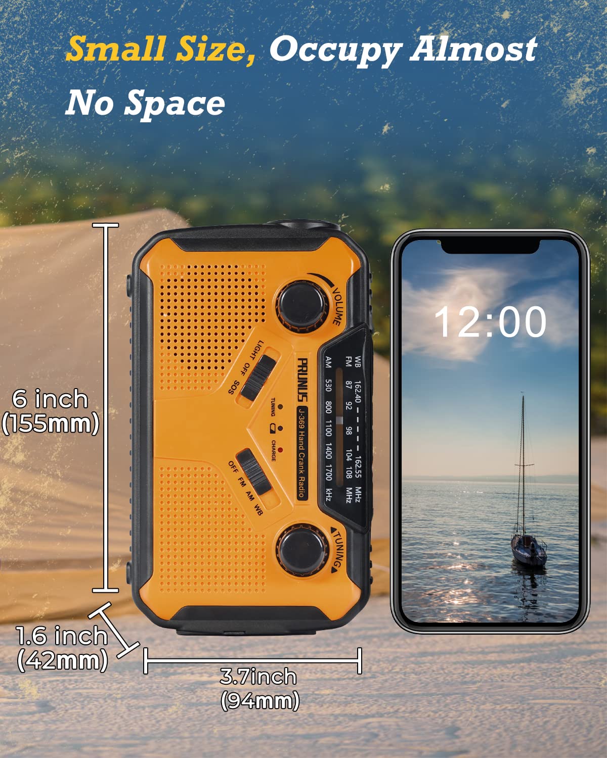 Prunus J 369 11100Mwh Emergency Weather Radio, Aa Batteries/Hand Crank/Solar/Usb Charging, Noaa/Am/Fm, Led Flashlight And Reading Lamp,Sos Alarm & Flashlight