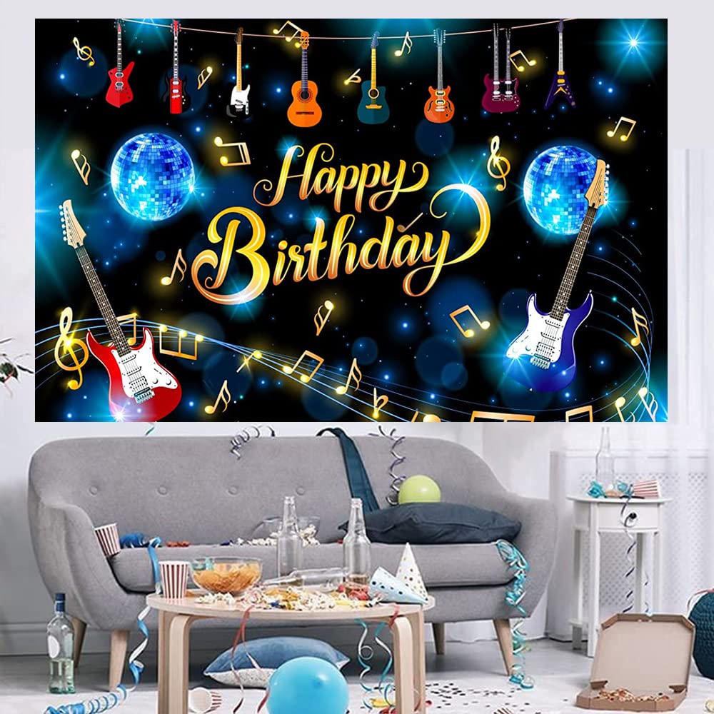 Musical Note Guitar Happy Birthday Backdrop Karaoke Themed Birthday Photography Background Rock And Roll Party Decorations Banne