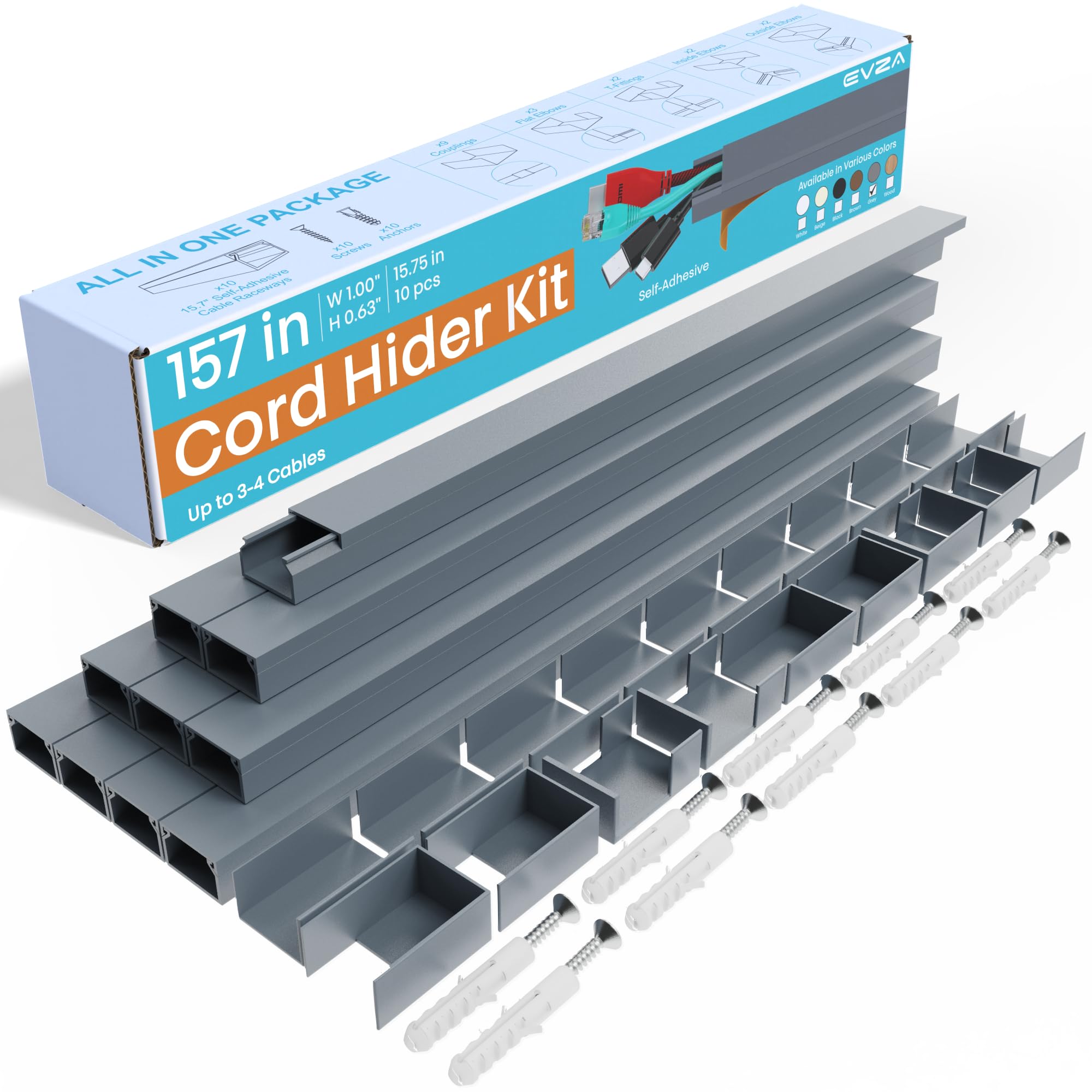 Grey Cable Cover Cord Hider   157In Wire Hider On Wall Mounted, Grey Cord Cover Kit For Wall Mounted Tv, Hide Wires Along Wall,