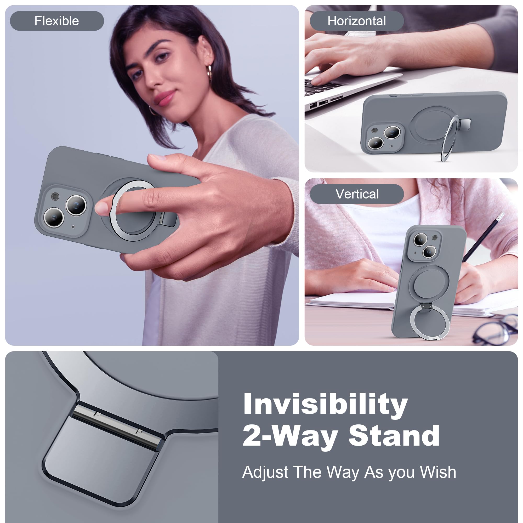 Skylmw Designed For Iphone 14 Case With Magnetic Invisible Stand Compatible With Magsafe Military Drop Tested Shockproof Silicon