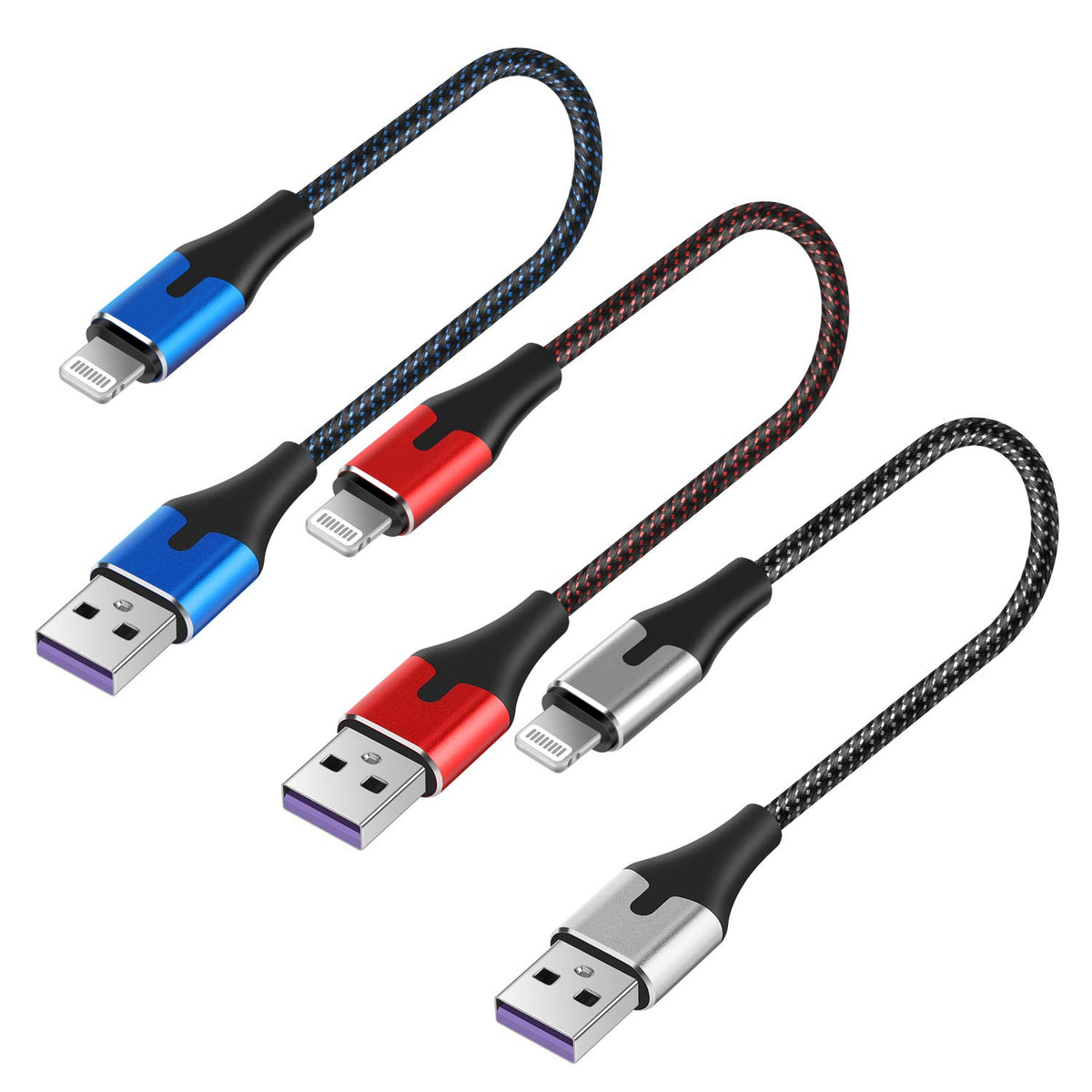 Ajy Short Lightning To Usb Cable 1Ft, 3Pack For Apple Mfi Certified Phone Charging Nylon Braided Charger Cord For Iphone 14/13/12/11Pro/X/Xr/Xs Max/8/7/6/5S/Se/5 For Ipad Mini Air 1 Foot