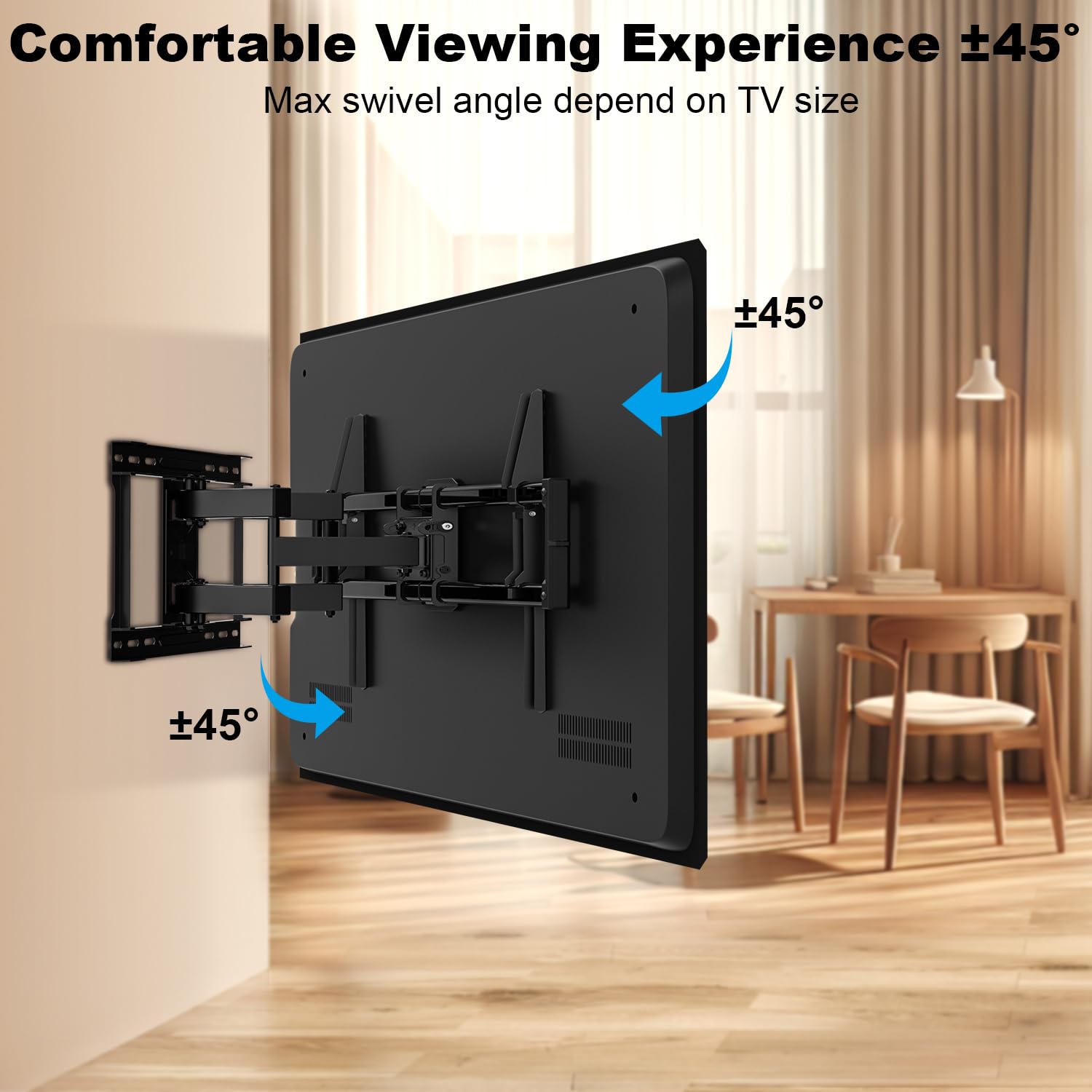 USX STAR Full Motion TV Wall Mount for 37-85 Inch TVs, Swivel & Tilt, Max VESA 600x400mm, Black, Supports Up to 132lbs