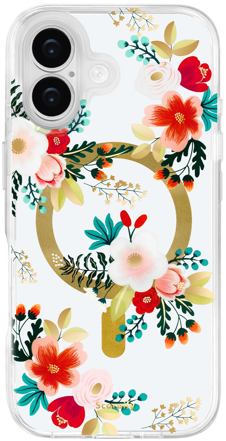 SCORPIFY for iPhone 17 Case [Compatible with MagSafe] with White Primrose Floral Design, Cute Clear Flower Magnetic Phone Cover 