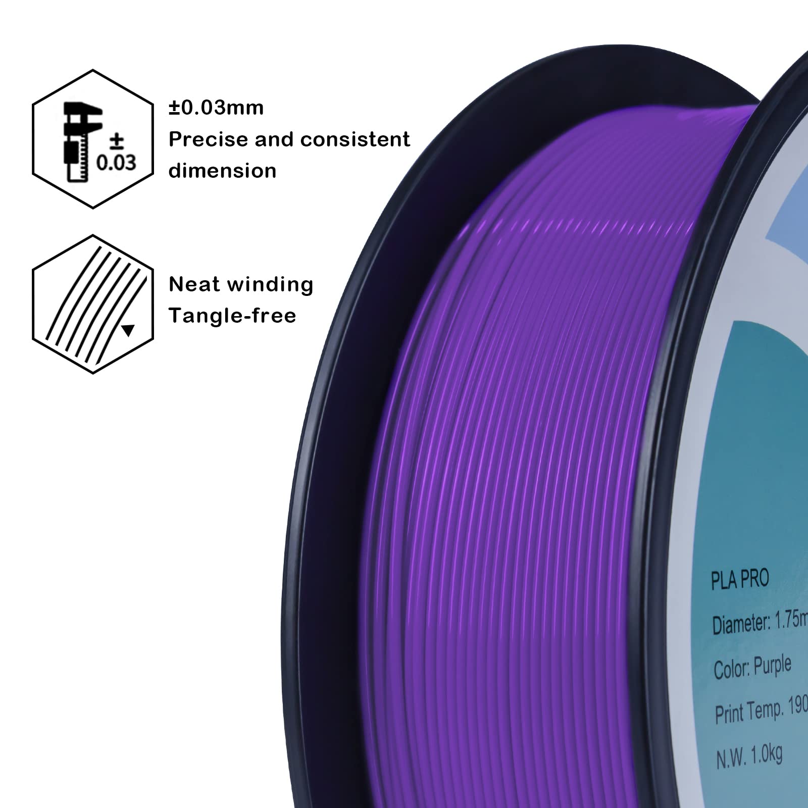 Ziro Pla Filament 175Mm,3D Printer Filament Pla Pro Basic Color Series 175Mm 1Kg(22Lbs), Dimensional Accuracy +  003Mm,Purple