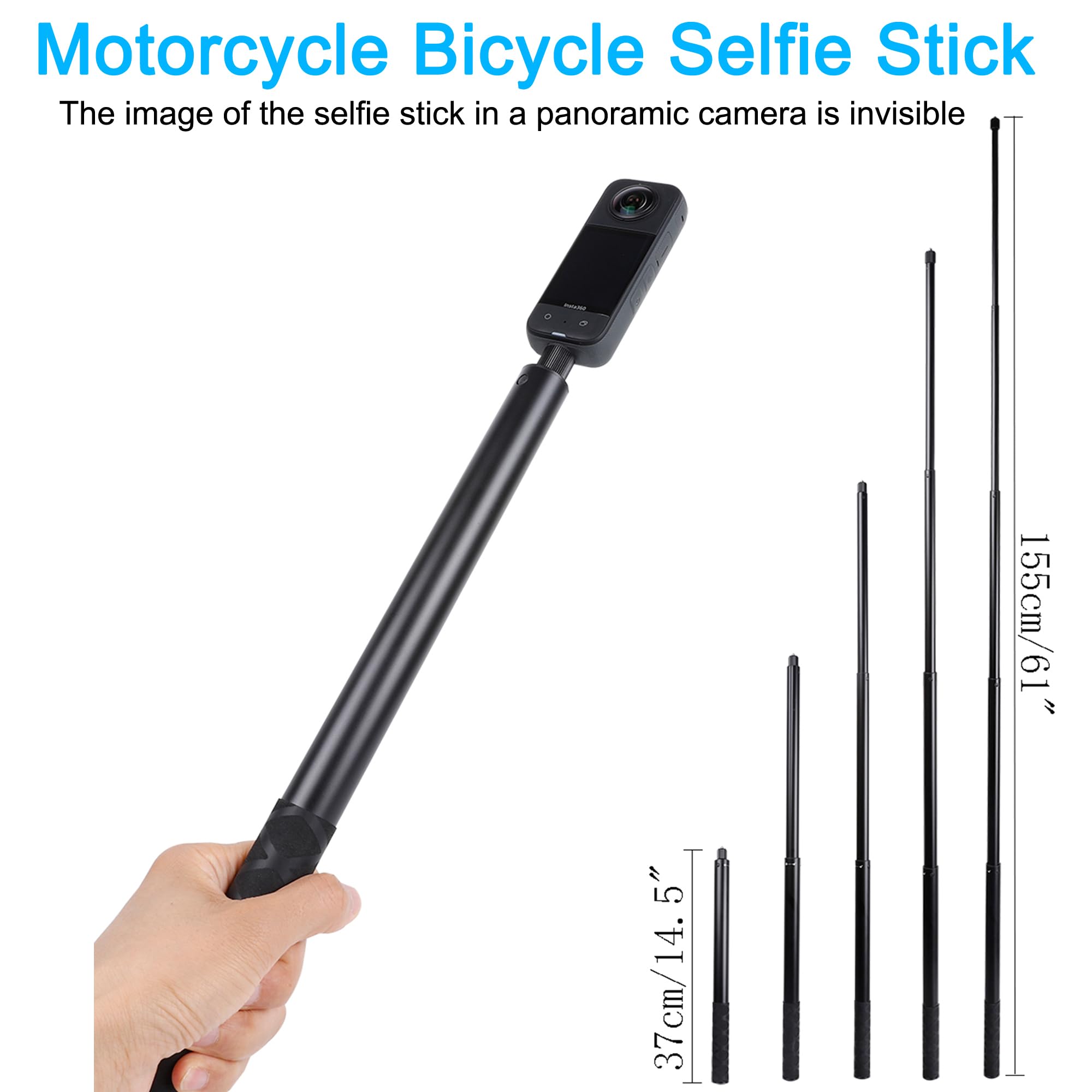 Pellking Motorcycle Mount Kit For Insta360 One X4 X3 X2 Rs  Double Clamps Handlebar Holder With 155Cm Selfie Stick For Motorcycl