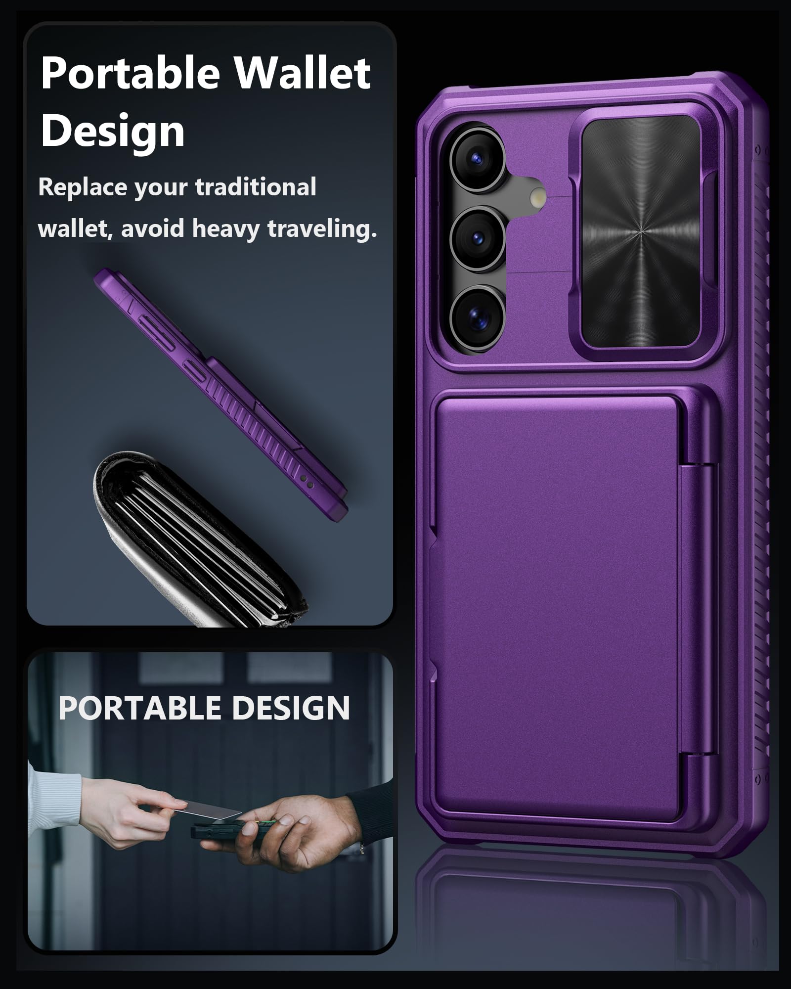 Atatoo For Samsung Galaxy S24+ Plus Case Wallet, Built In Card Holder(Store 4 5 Cards) & Slide Camera Cover, Military Grade Prot