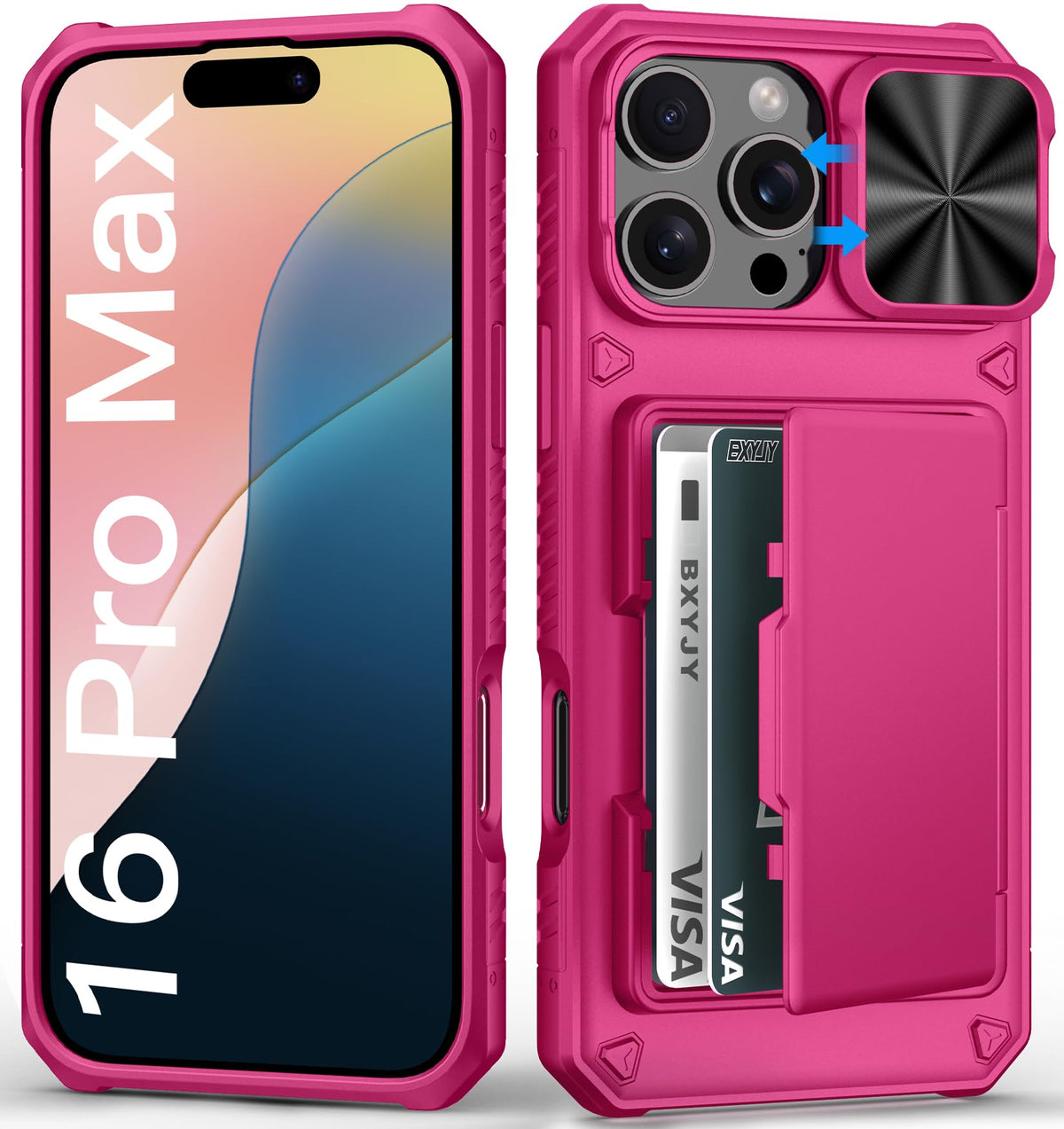 Bxyjy For Iphone 16 Pro Max Wallet Case With Card Holder (4 5 Cards), Slide Camera Cover, Military Grade Protection, Heavy Duty