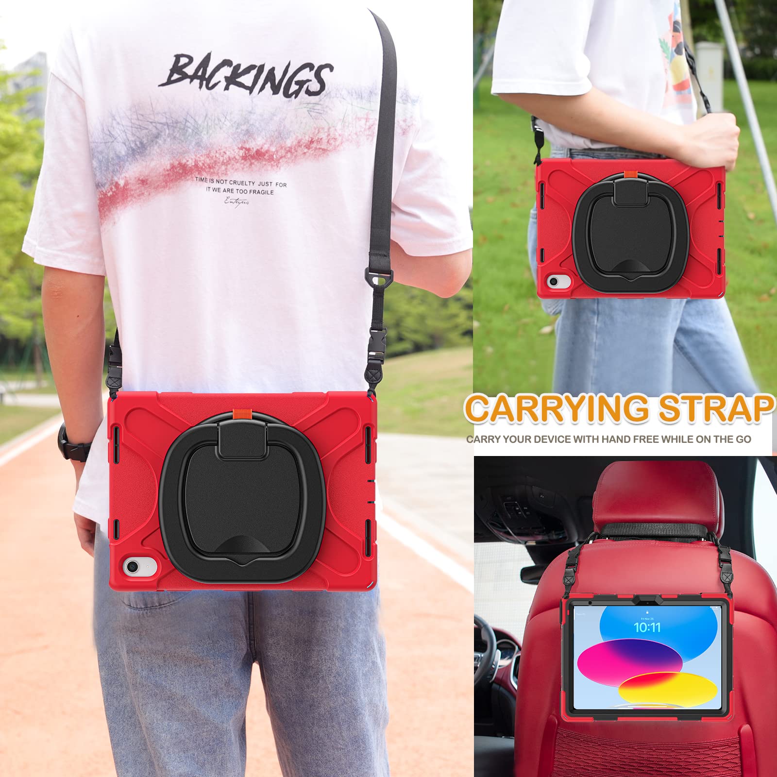 Braecn Kids Case For Ipad 10Th Generation 2022 10.9 Inch A2696 A2757 A2777, Heavy Duty Rugged Silicone Cover W/Swivel Ring Stand