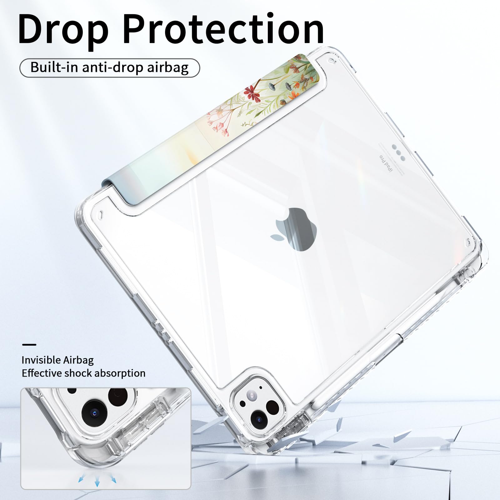 Piznernico Case For Ipad Pro 11 Inch M4 (2024, 5Th Generation) With Pencil Holder, Trifold Stand, Transparent Clear Back Cover,