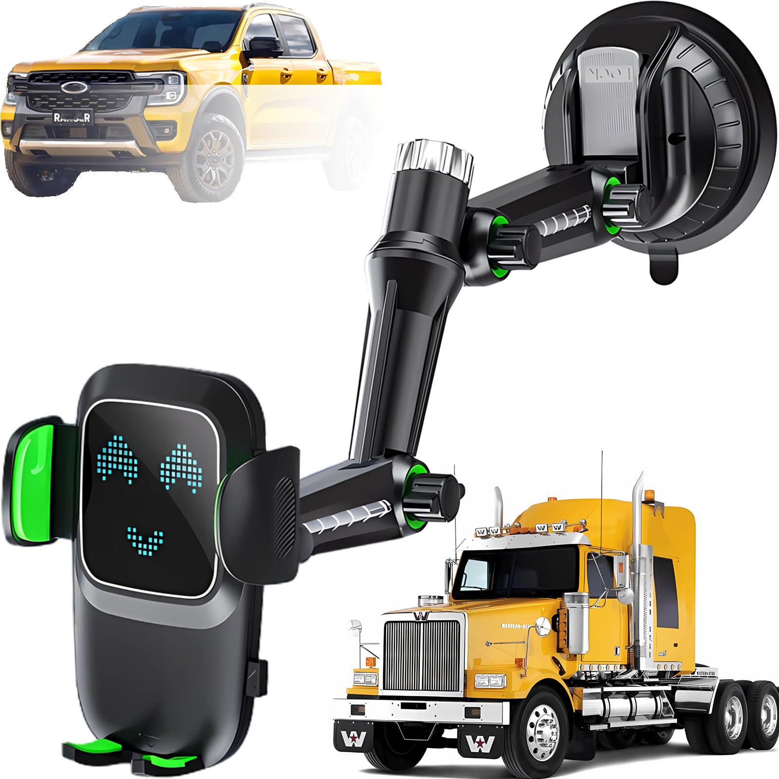 Wckesi Phone Mount For Truck, Phone Holder For Truck, Car Phone Holder,?Tri-Fold 10-Inch Long Arm? For Pickup And Heavy Duty Tru