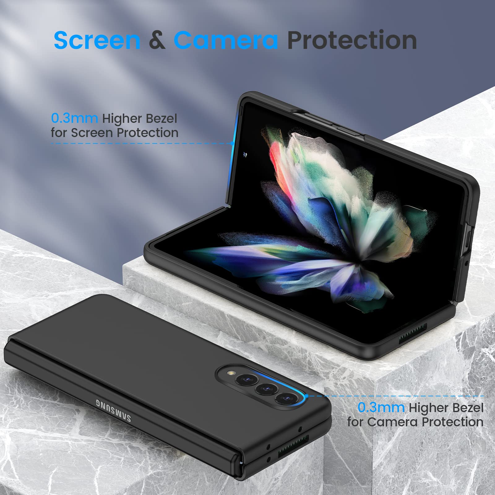 Ruky For Galaxy Z Fold 3 Full Body Case, Built In Screen Protector, Hard Pc Ultra Thin Anti Scratches Shockproof Protective Phon