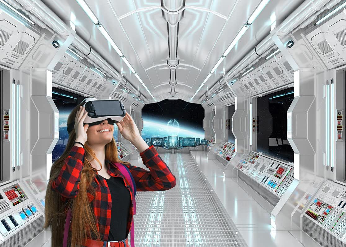 Lywygg 7X5Ft Vinyl Spaceship Interior Background Futuristic Science Fiction Photography Backdrops Spacecraft Cabin Photo Shoot Studio Props Astronomy Universe Galaxy Outer Space Station Cp 36