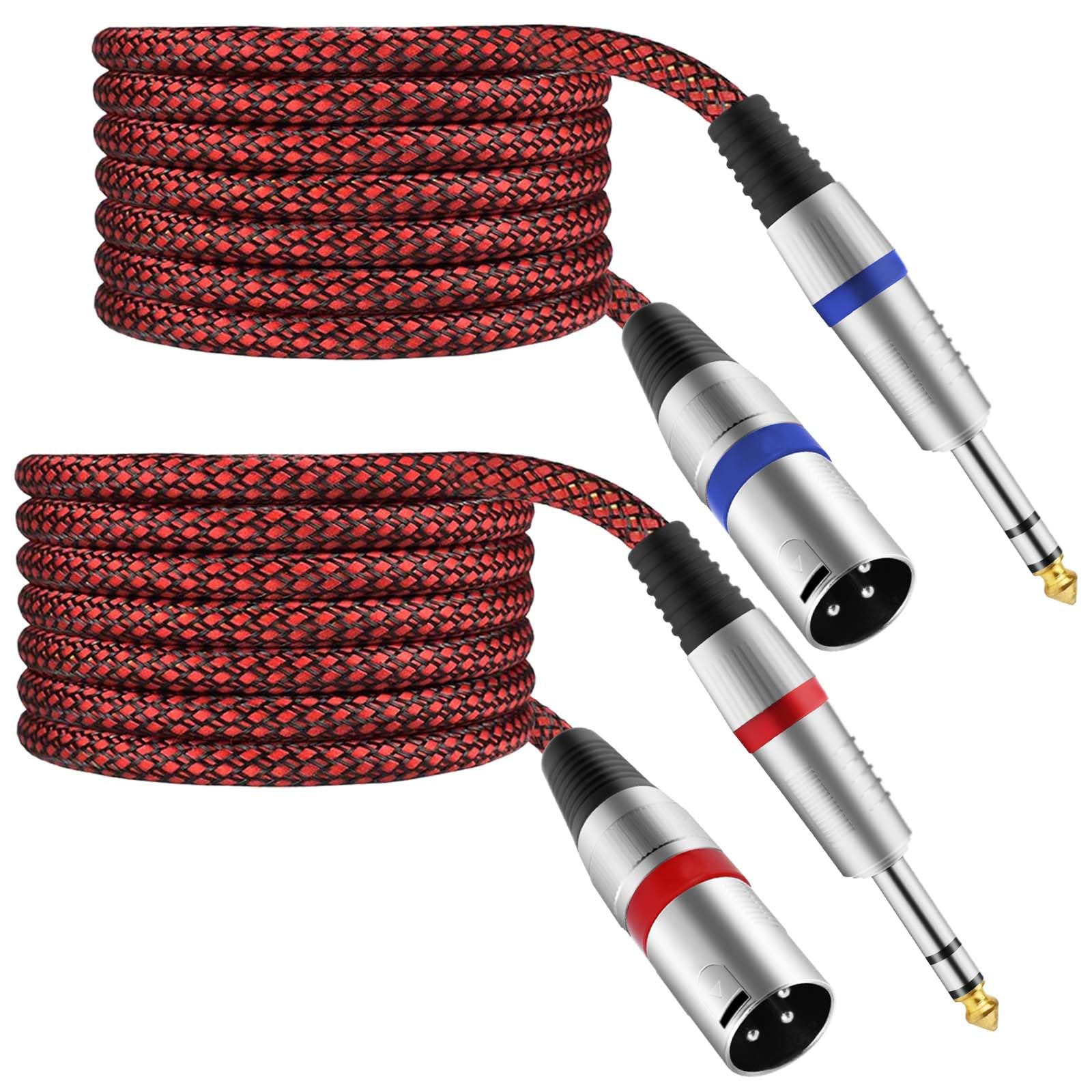 Mugteeve XLR Male to 1/4 TRS Cable Balanced - 10FT Quarter Inch Stereo to XLR Microphone Cord Adapter, Nylon Braided, OFC Shield