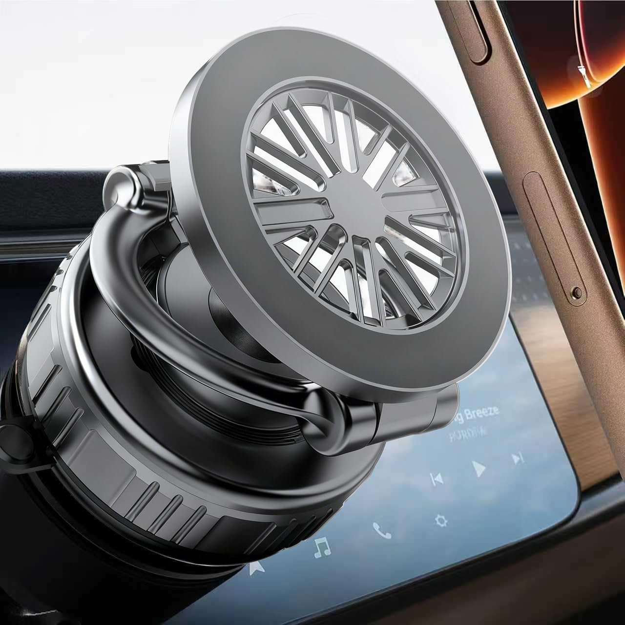 GEYUTHS Magnetic Vacuum Car Phone Holder with Strong Suction Cup 360 Adjustable Foldable Phone Mount Portable Phone Holders for 