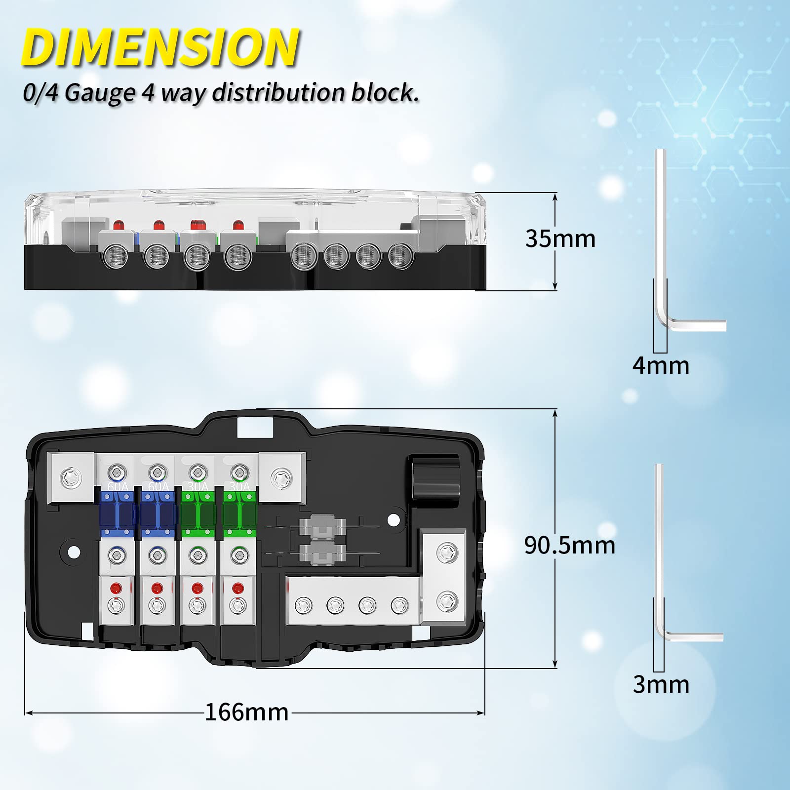 Joinfworld Fused Power Distribution Block Car Audio 4 Way Midi(Mini Anl) Fuse Block 12V 0/4 Gauge With Ground For Auto Utv Boat Stereo Amp
