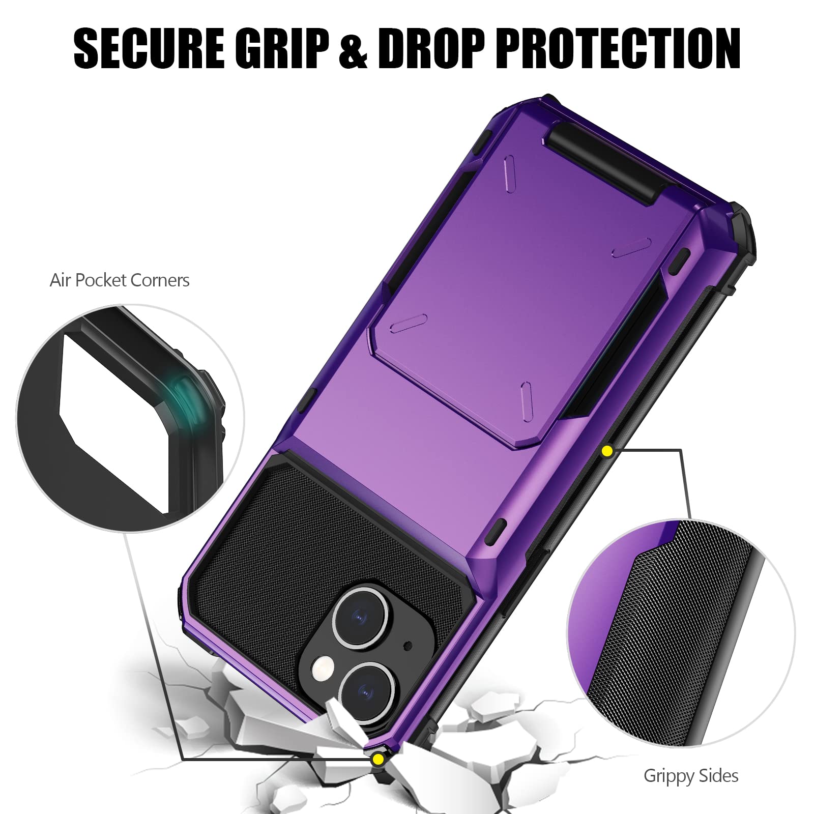 Nvollnoe For Iphone 14 Case With Card Holder[Store 5 Cards] Dual Layer Heavy Duty Shockproof Iphone 14 Wallet Case With Hidden C