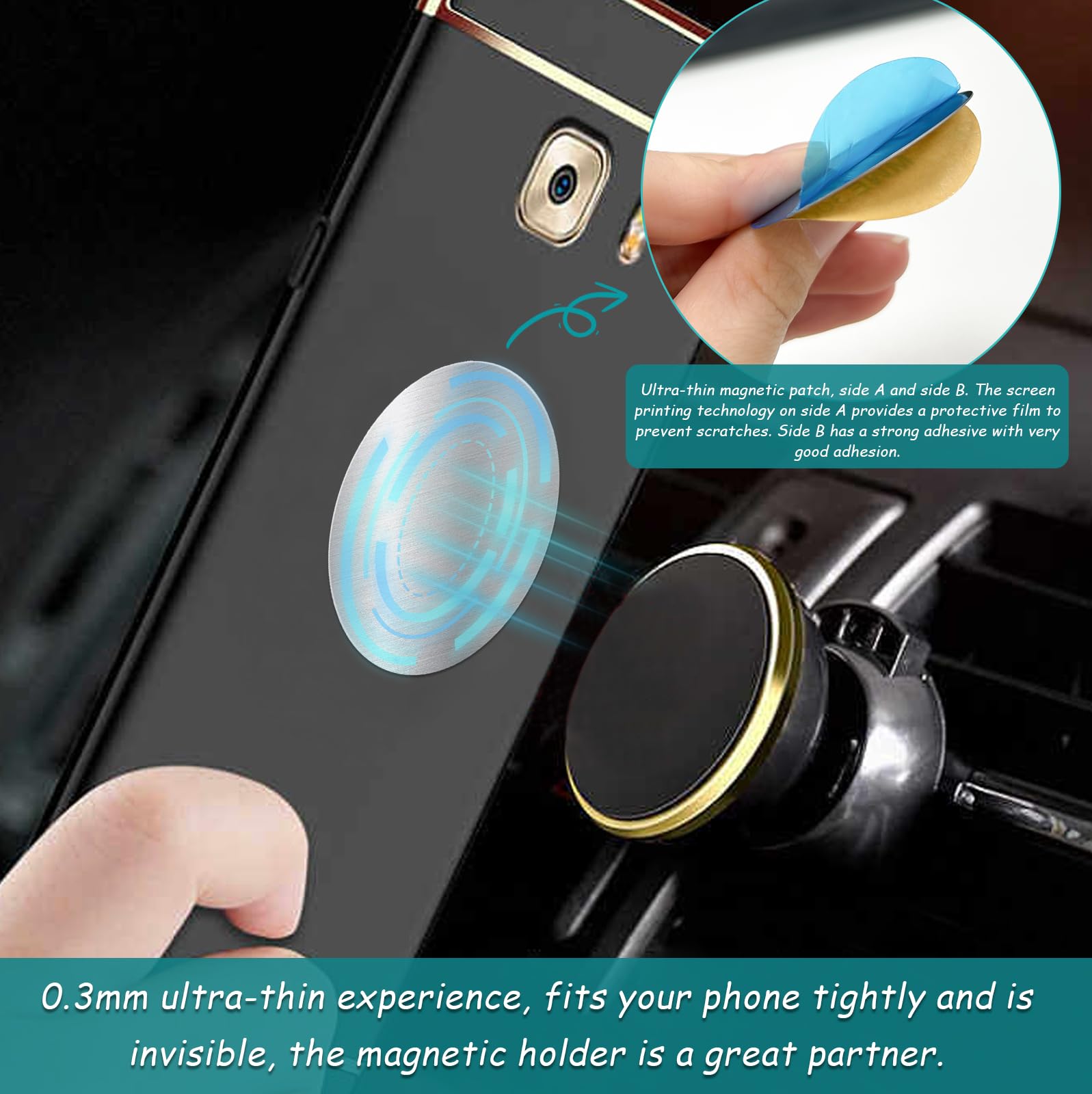 FPMYB Silver Metal Plates for Magnetic Car Phone Holder, Round 40mm Thin Steel Sheets with Adhesive for Universal Cases