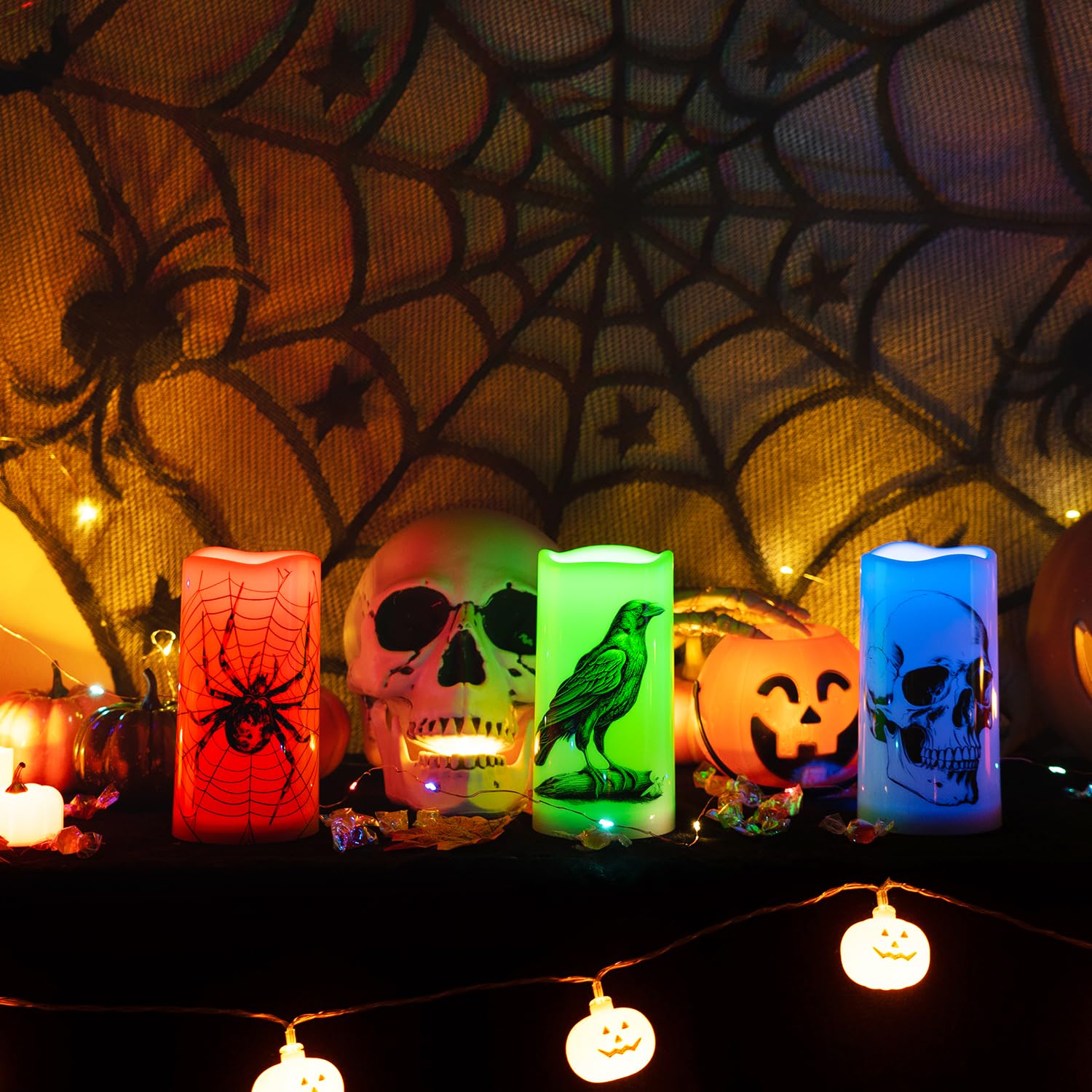 Homemory Halloween Candles, Color Changing Flameless Candles, Battery Opeated Candles, Outdoor Waterproof Plastic Candles With R