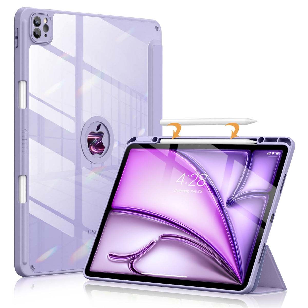 Soke Case For Ipad Air 13 M2 2024/Pro 12.9 (6Th/5Th/4Th Generation, 2022/2021/2020)   Pencil Holder+Auto Sleep/Wake+Camera Protection, Shockproof Back Cover For Ipad Pro 12.9 Inch, Gray Purple