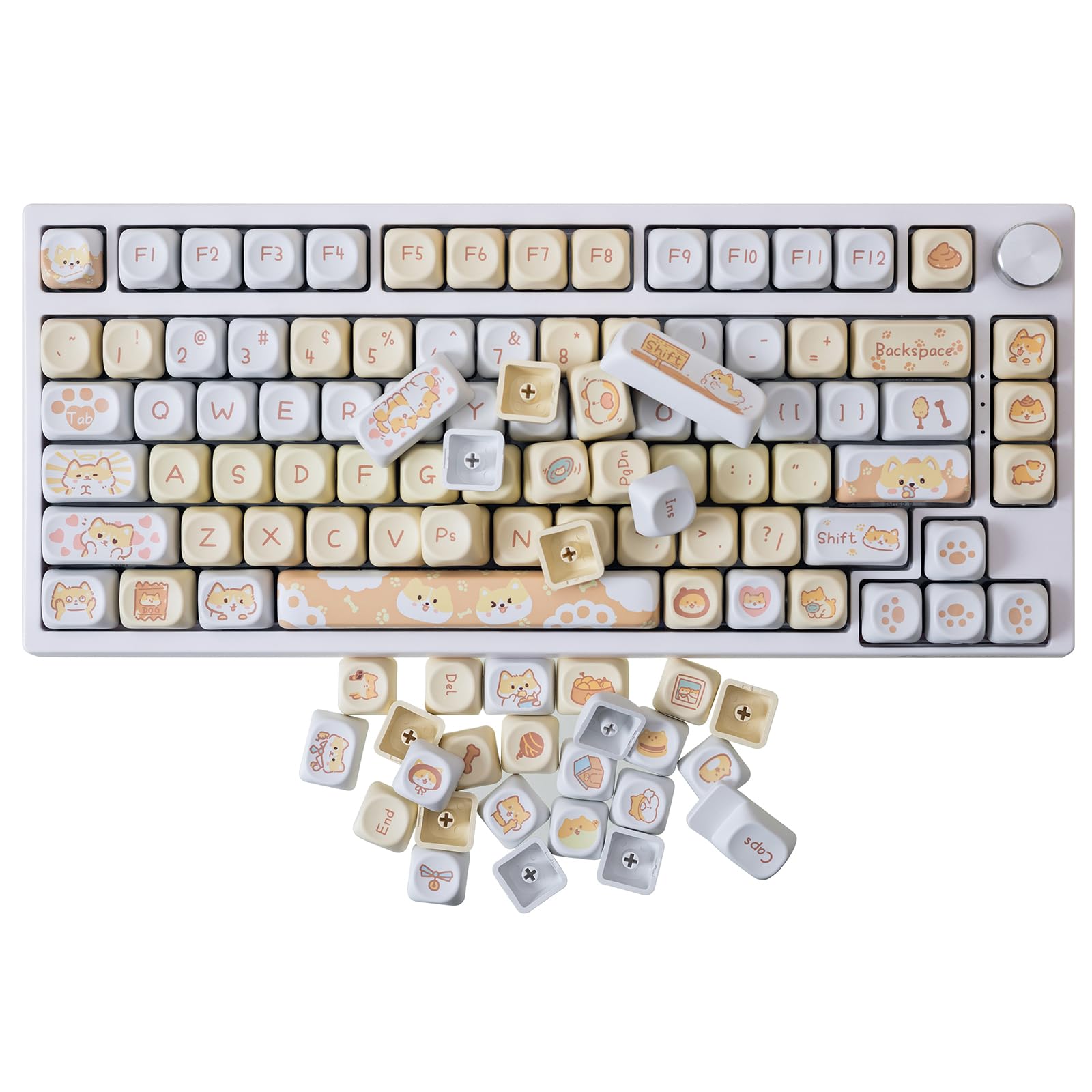 Gk Gamakay 132 Keys Yellow&White Keycaps Set, Moa Profile Pbt Thermal Sublimation Keycap Set For 61/68/75/80/84/87/98/104/108 La
