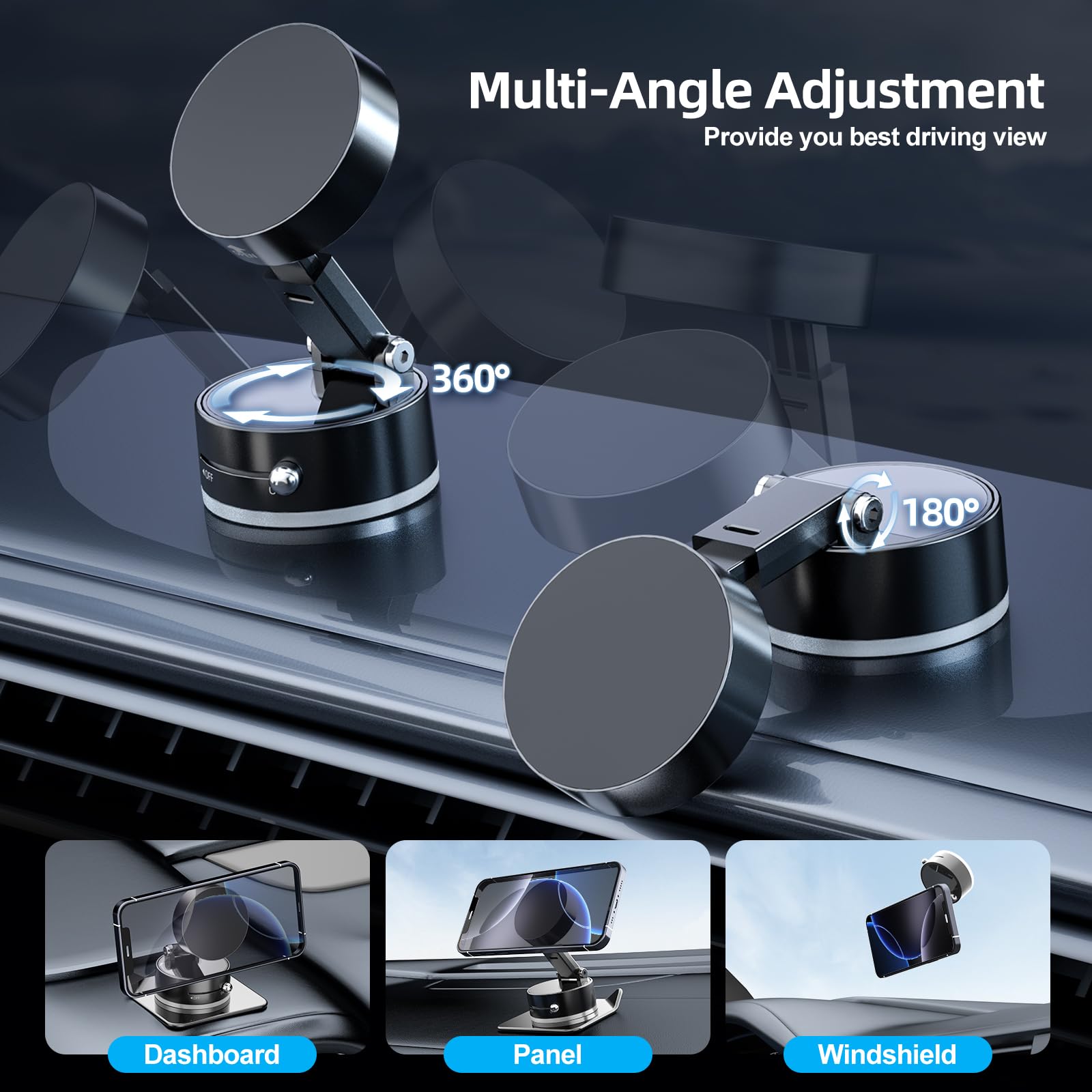 Vacuum Magnetic Phone Holder For Car, Upgraded 360Suction Cup Phone Mount Foldable Magnetic Car Phone Holder Mount Retractable S