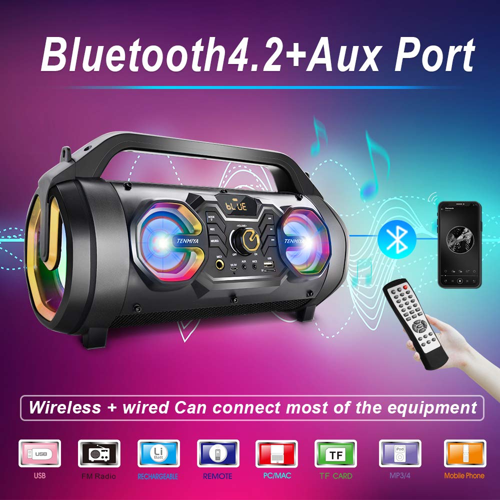 Bluetooth Speaker, 30W Portable Bluetooth Boombox With Subwoofer, Fm Radio, Rgb Colorful Lights, Eq, Stereo Sound, Booming Bass,