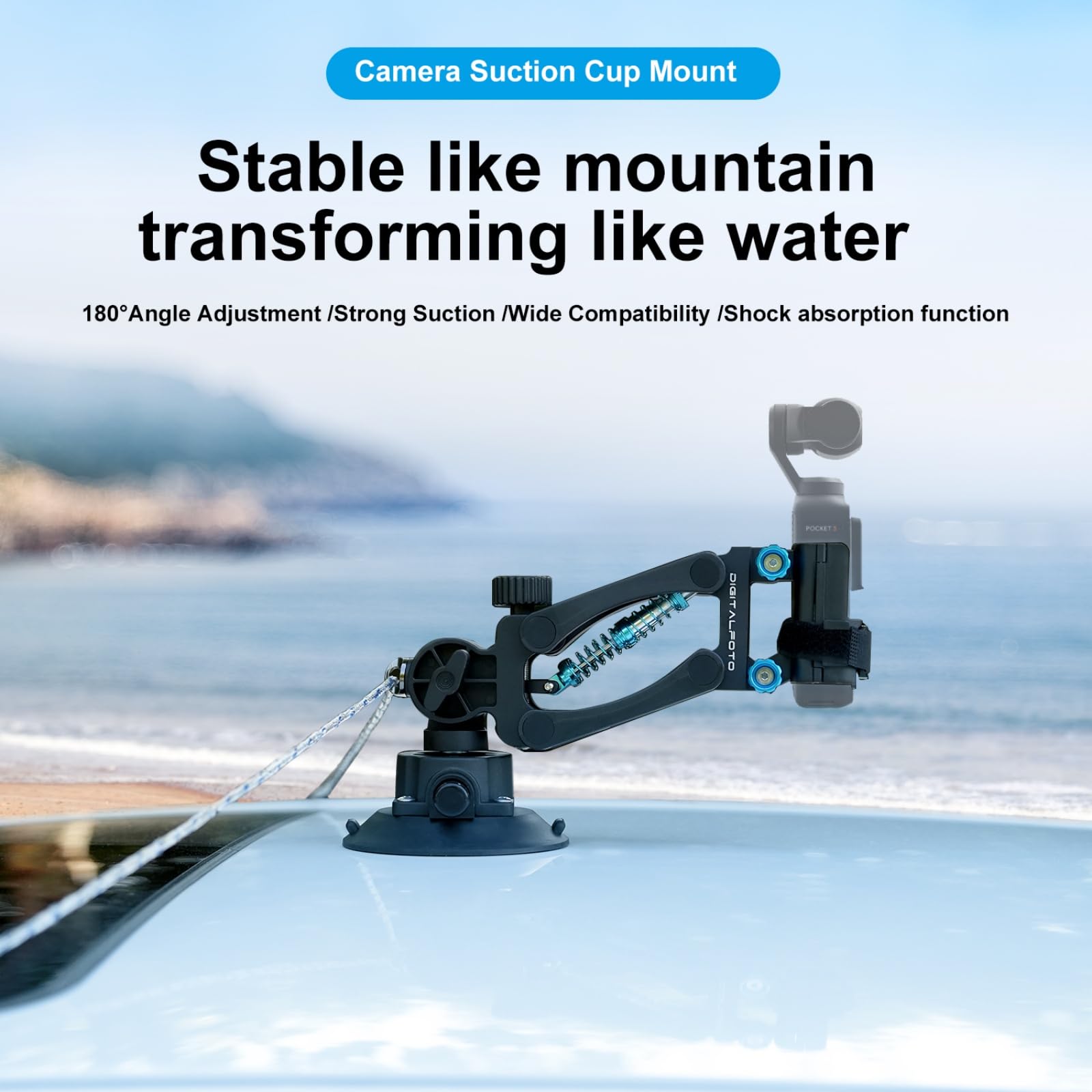 Suction Cup Mount For Osmo Pocket 3, Z Axis Car Damping Spring Arm With Safety Harness, Compatible With Dji Osmo Pocket/Insta360
