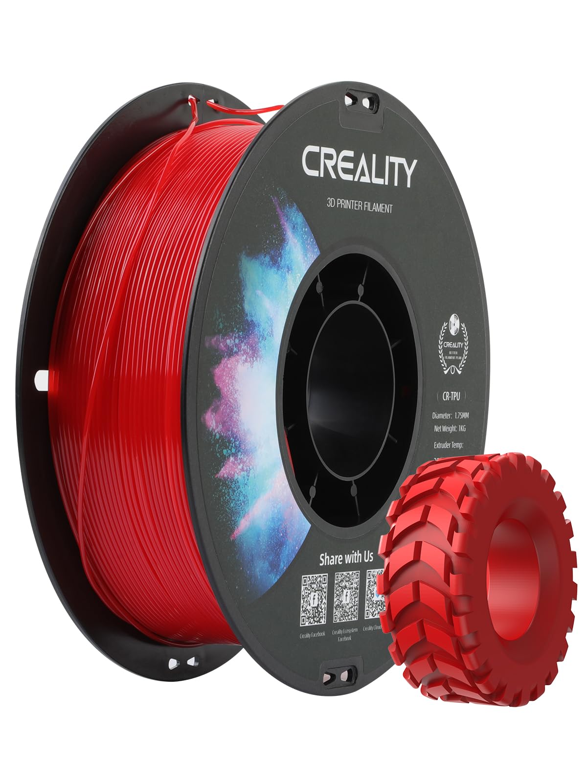 Creality 95A TPU Filament 1.75mm, Flexible Filament, High Hardness & Resilience, Soft Adhesive Material, Elastic, 1kg(2.2lbs) TP