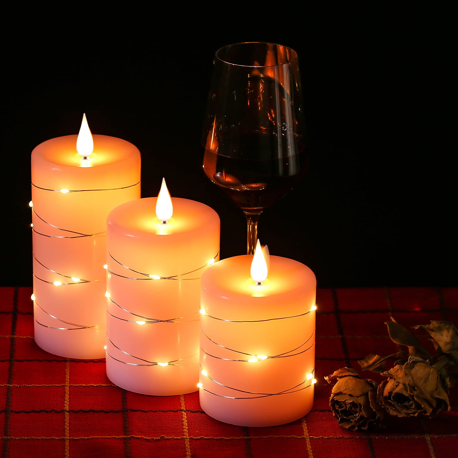 Da By Flameless Candles With String Lights,Battery Operated Candles,Led Flickering Candles With Remote Control And Timer, Real W