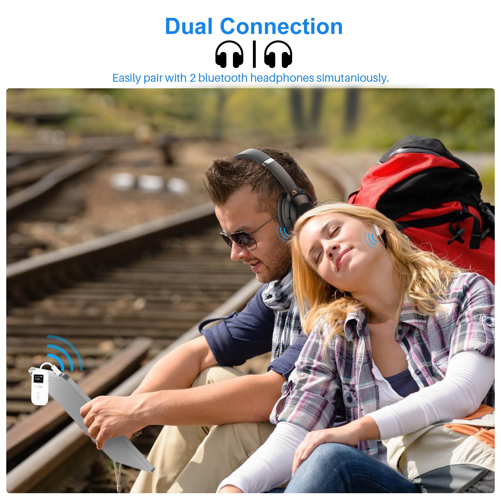 Safefly Pro Bluetooth 5.3 Transmitter & Receiver Bluetooth Audio Adapter W/Screen For Up To 2 Bluetooth Headphones; Use With Any