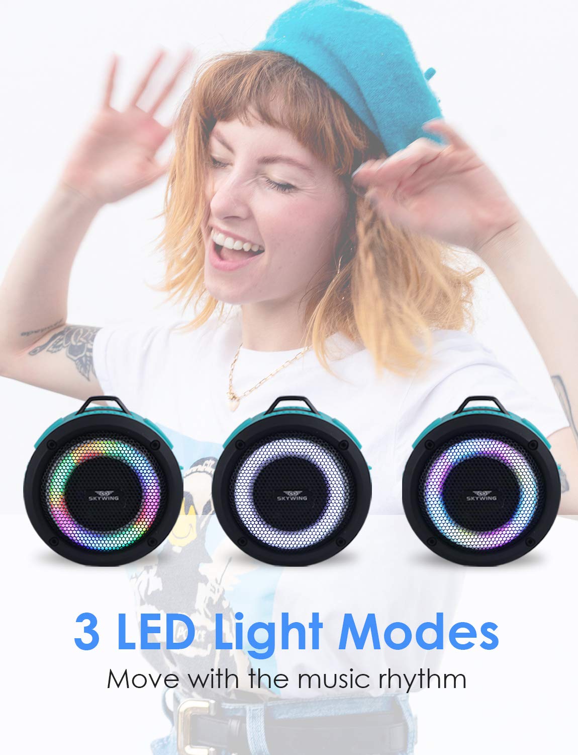 Skywing Soundace S6 Ipx7 Waterproof Shower Speaker 5W Bass+ Bluetooth Speaker With Suction Cup Hook Lanyard Rgb Light, Premium M