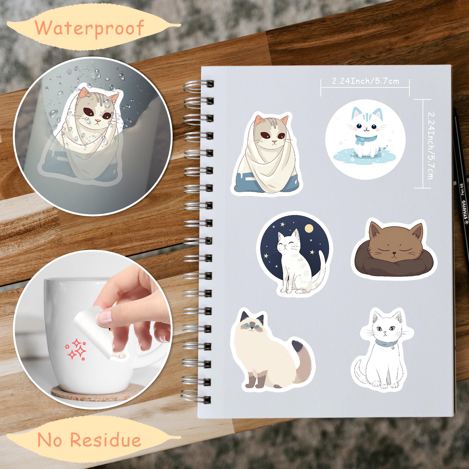 102 Pcs Cat Stickers,Cute Cat Stickers Animal Stickers For Adults,Unique Designed Cartoon Vinyl Waterproof Aesthetic Funny Cat Stickers For Water Bottles Laptop Computer Skateboard