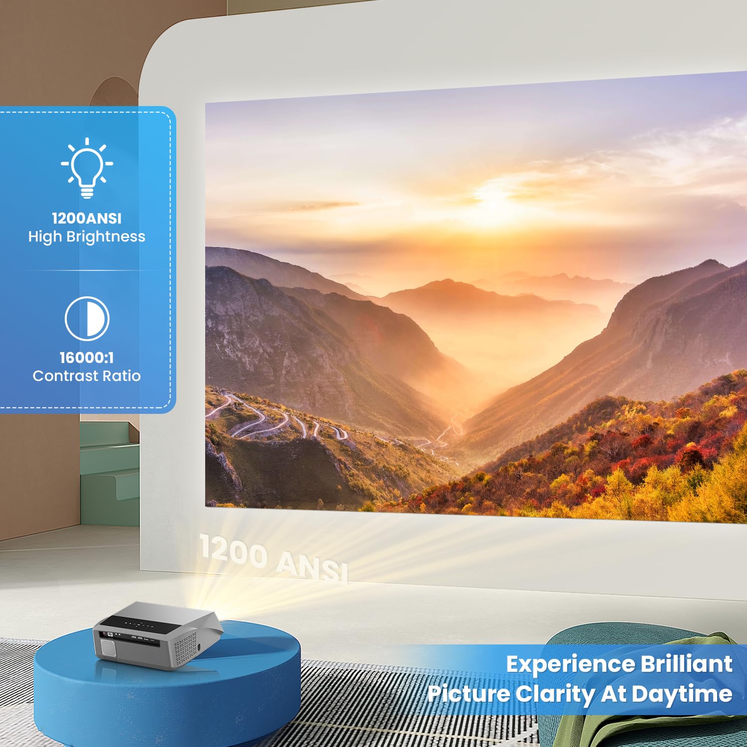 Auto Focus Ultra Hd 4K Projector Built In Karaoke, 14500 Lumens Bright Home Cinema Daytime Projector With 2G+32G, Bluetooth Wifi