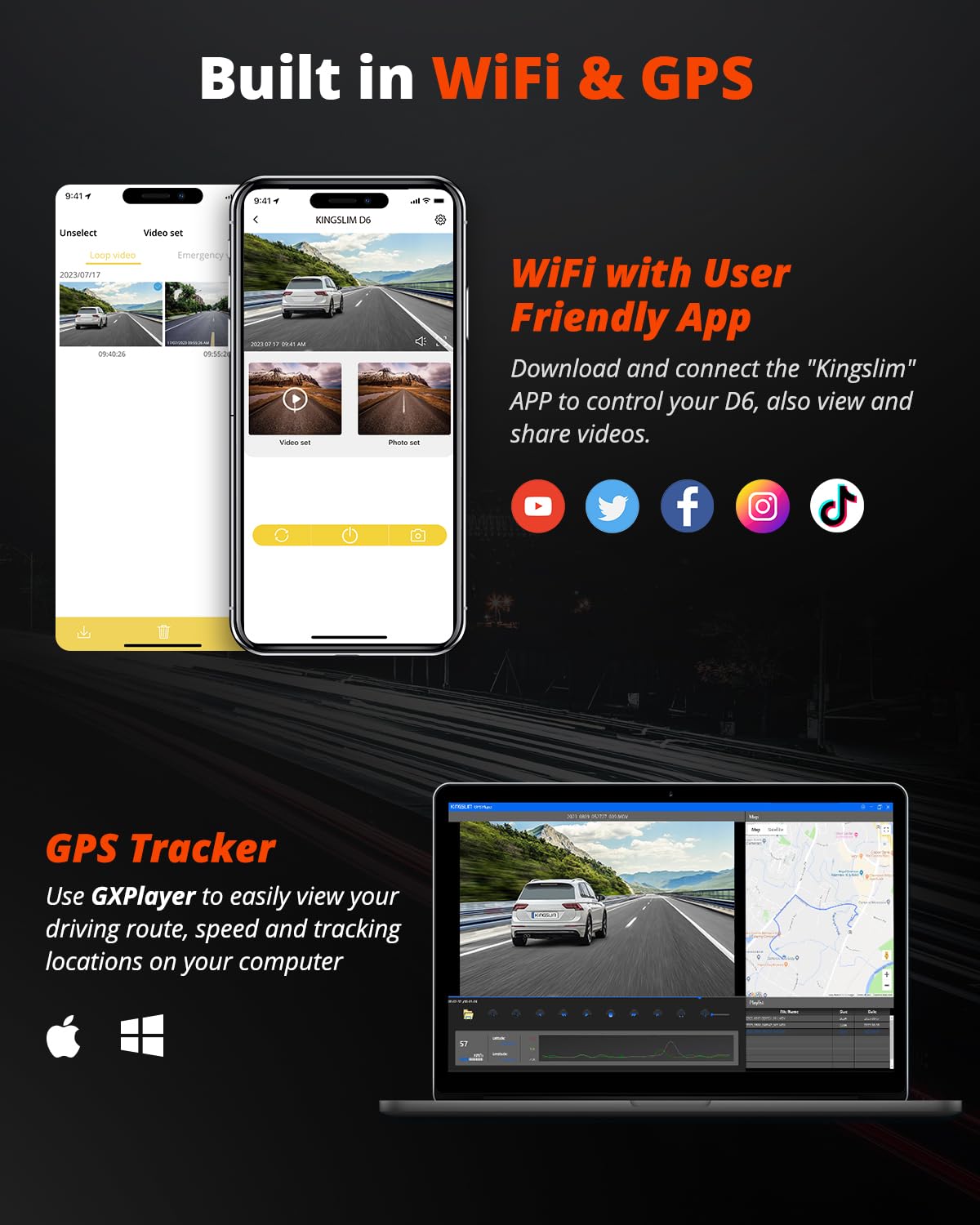 Kingslim D6 4K Dash Cam Front And Inside, New Version Cabin Dual Dash Uber Car Camera With Wifi & Gps, 3 Channel Dashcam Upgrade