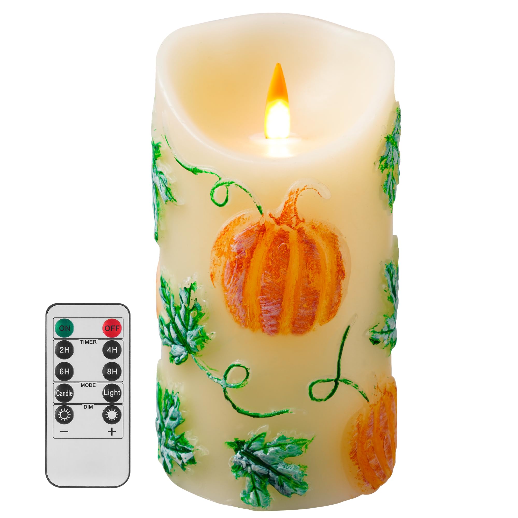 QQFCTOO Halloween Pumpkin Flameless LED Candle - Realistic Flickering Flame - Battery Making Candle with Remote Control Timer - 
