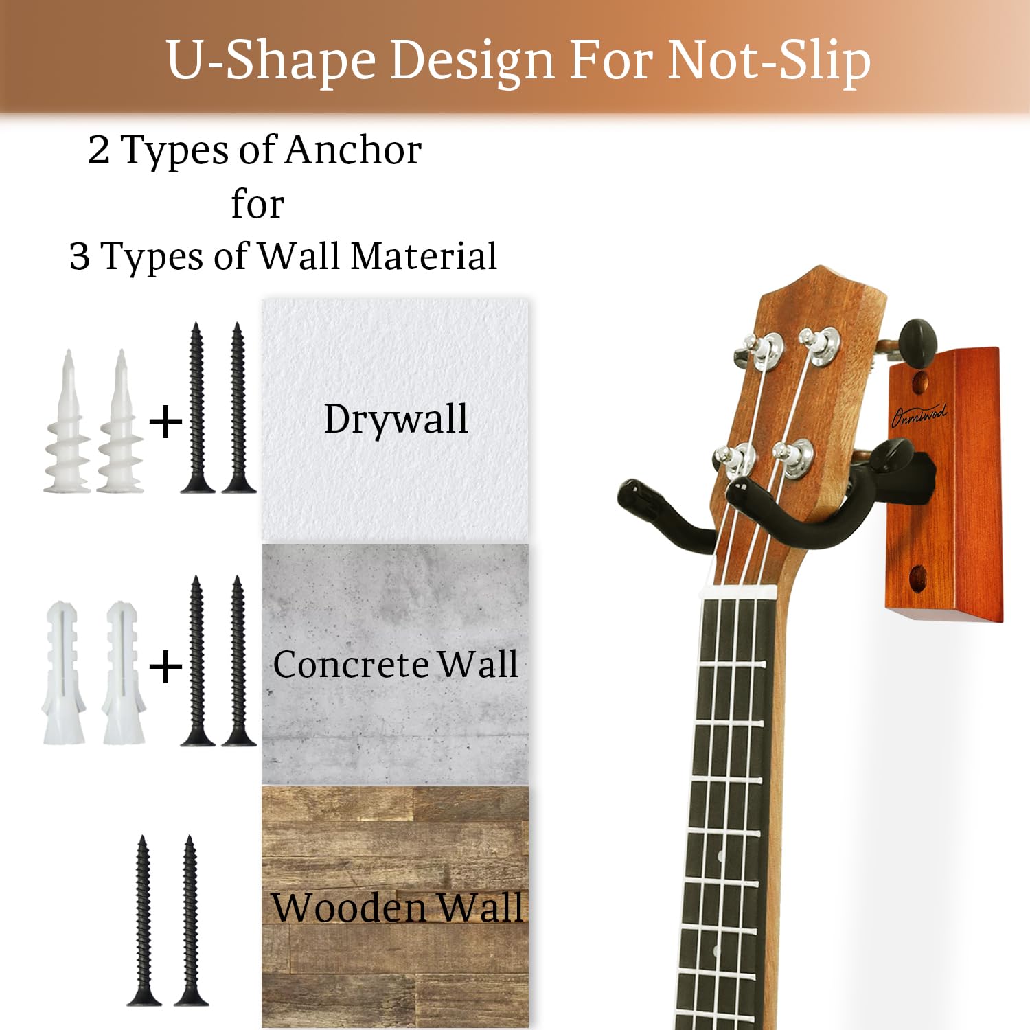 Ukulele Wall Mount Hanger, Mahogany Wood U Shaped Ukulele Holder Hanger, Ukulele Wall Mount Hook For Ukulele Banjo Mandolin Conc