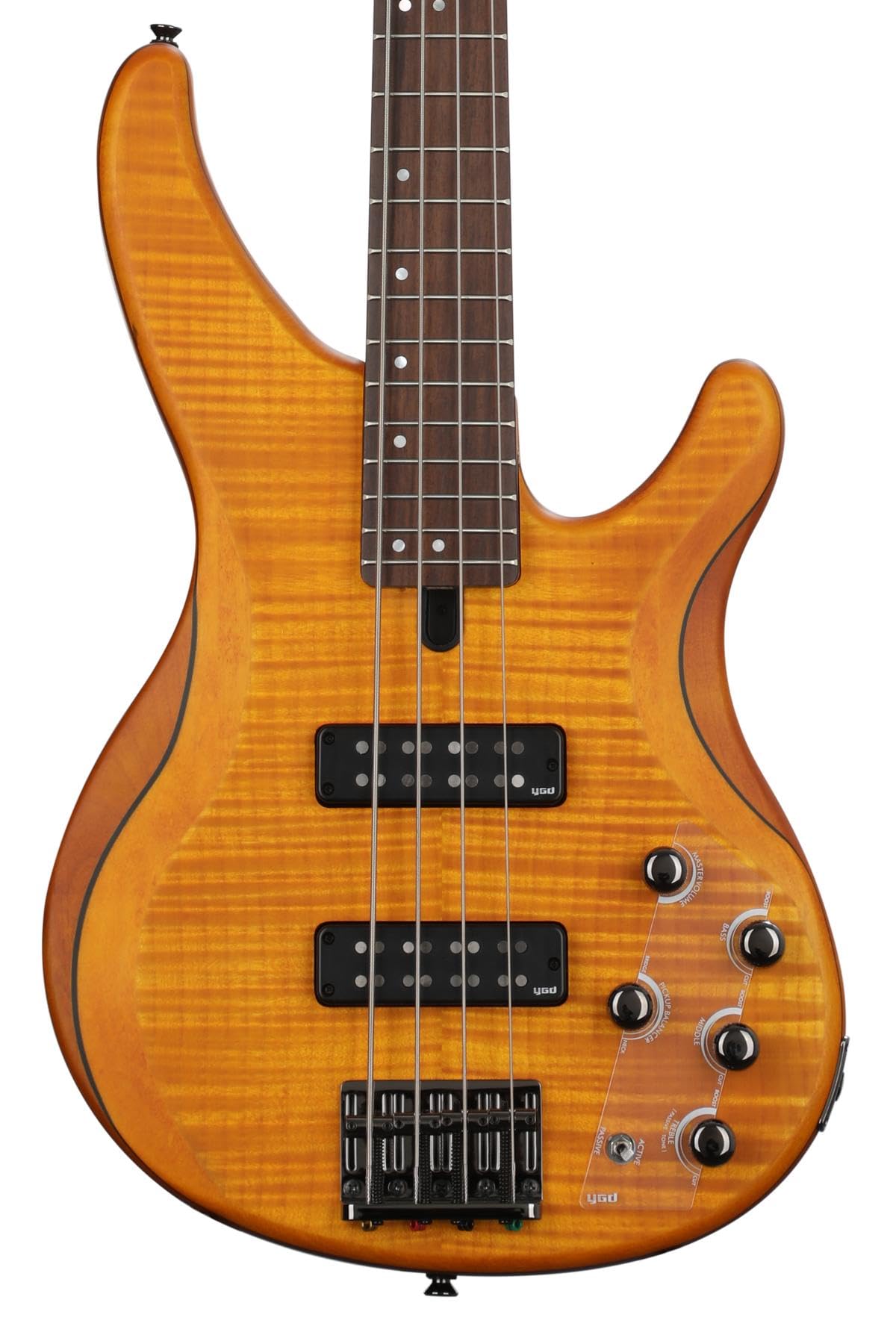 Yamaha Trbx604 4 String Flamed Maple Bass Guitar, Matte Amber