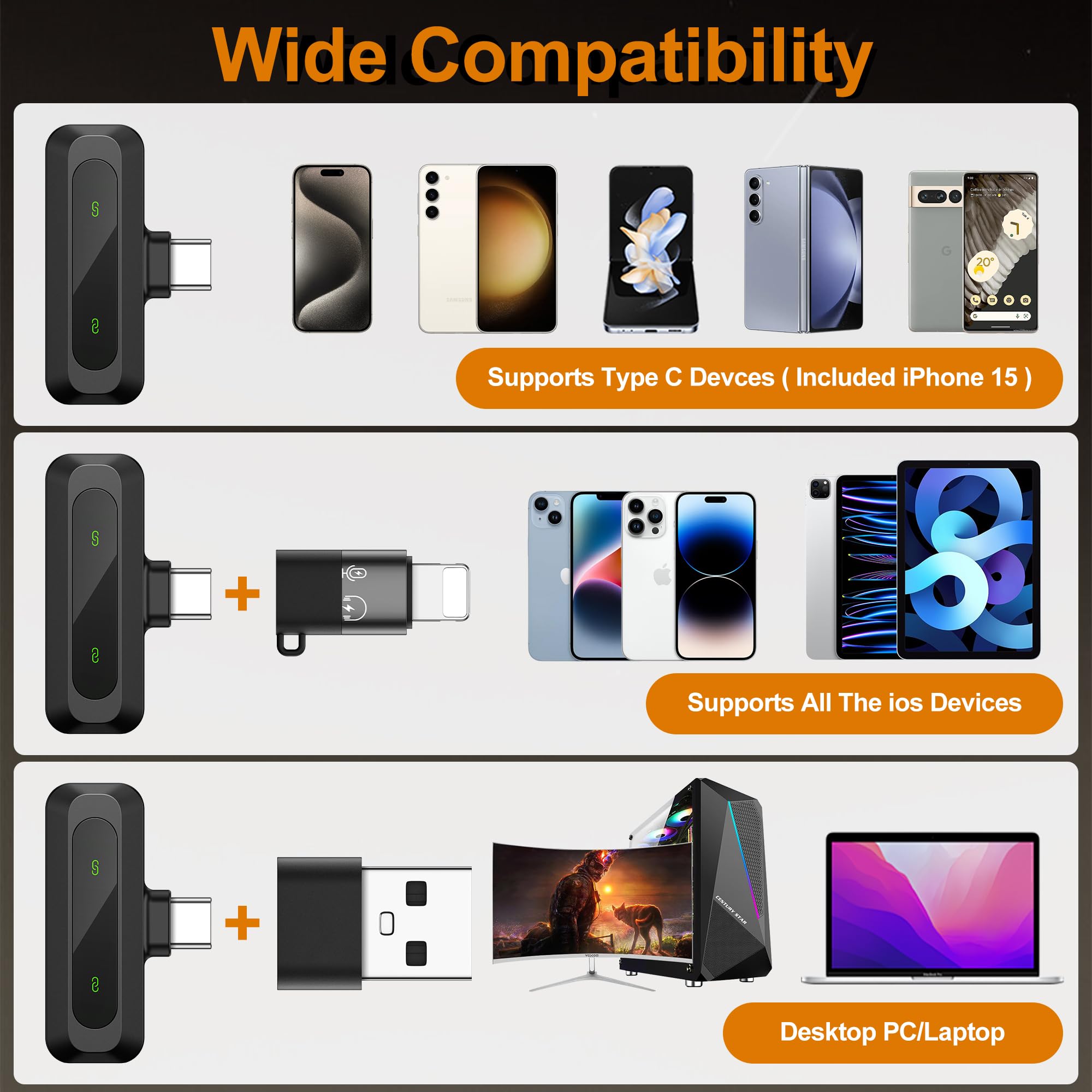 Jubolion Wireless Lavalier Microphone For Iphone, Ipad, Android   100Ft Transmission, 360 Omnidirectional Hd High Sensitivity Mi