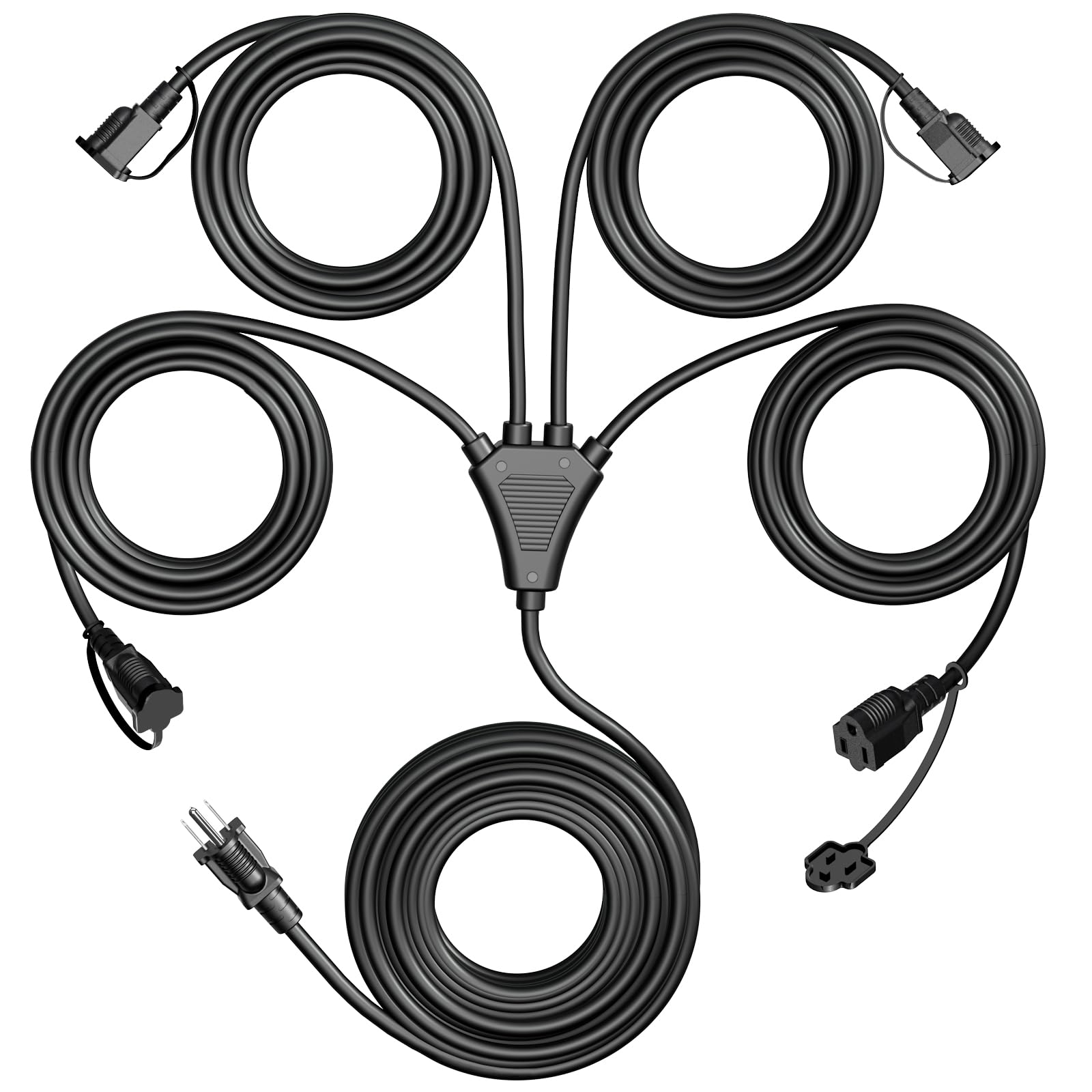 Eversimpleinc Black 1 To 4 Splitter Extension Cord (Combined 31 Ft, End To End 13 Ft), 3 Prong Plug With 4 Extended Outlets, Wit