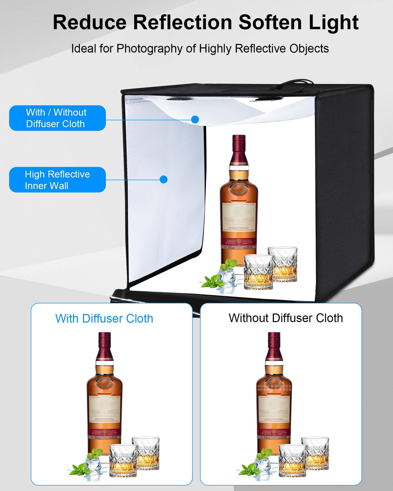 Puluz Light Box Photography, 24X24 Inch Large Photo Studio Light Box, Professional Dimmable Photo Booth With 120 Led Lights & 6