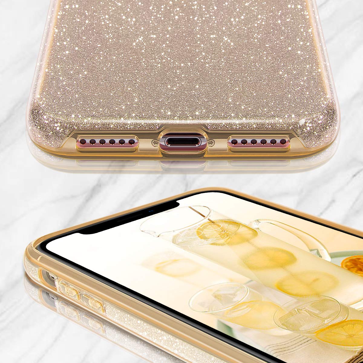 Mateprox Iphone Xr Case,Bling Sparkle Cute Girls Women Protective Case For Iphone Xr 6.1''(Gold)